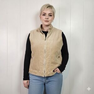Vintage Beige Corduroy Chore Vest 1990s 90s Stretch Plus Size 20W Cabin Winter